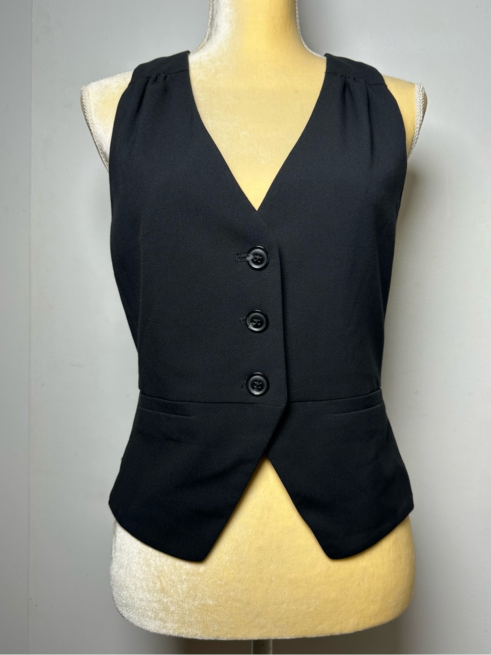 Candie's Black Lace Back Peplum Button Vest Size M